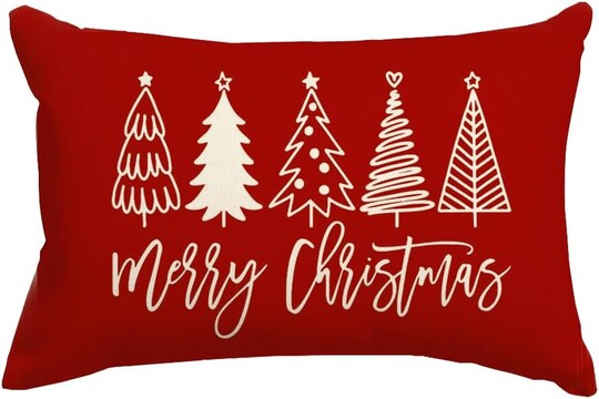 Christmas Pillow Covers 12x20 Inch,Merry Christmas Tree Pillows Decorative Throw Pillows,Xmas Red Cushion Cover Decor for Holiday Couch Sofa Outdoor Lumbar(6)